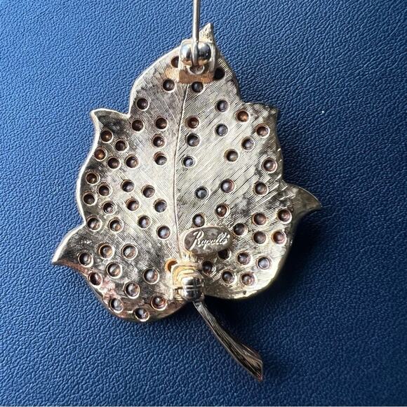 Rapallo rhinestone orange Autumn fall maple leaf designer signed brooch pin - Picture 8 of 9